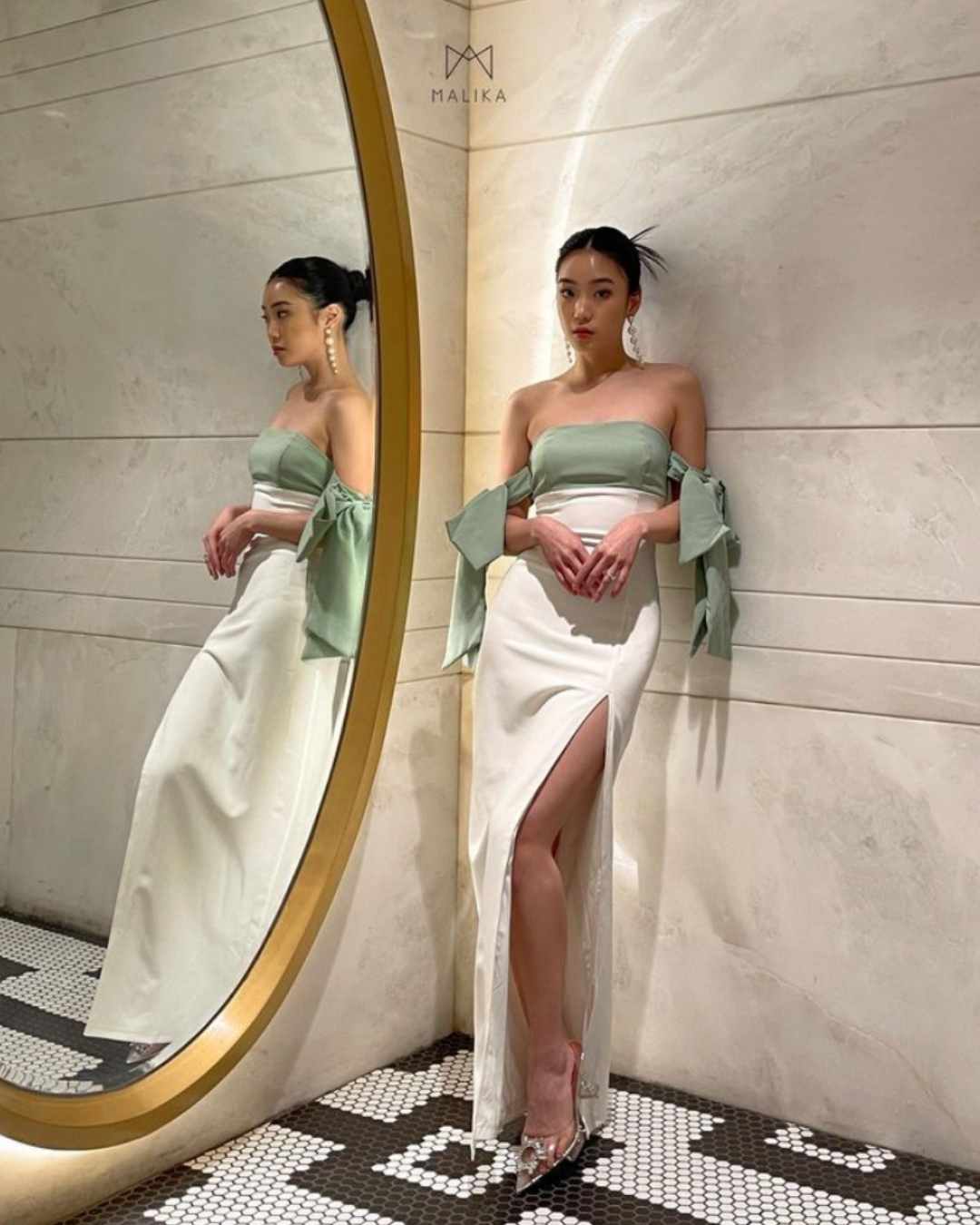 Caline dress in White Green