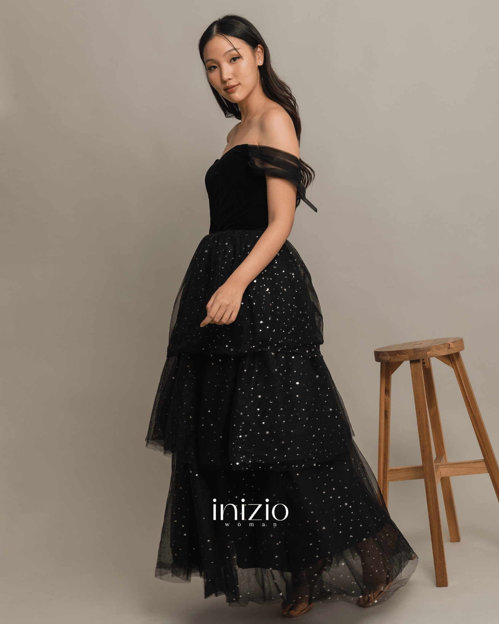 Aria Glam Sabrina Black dress